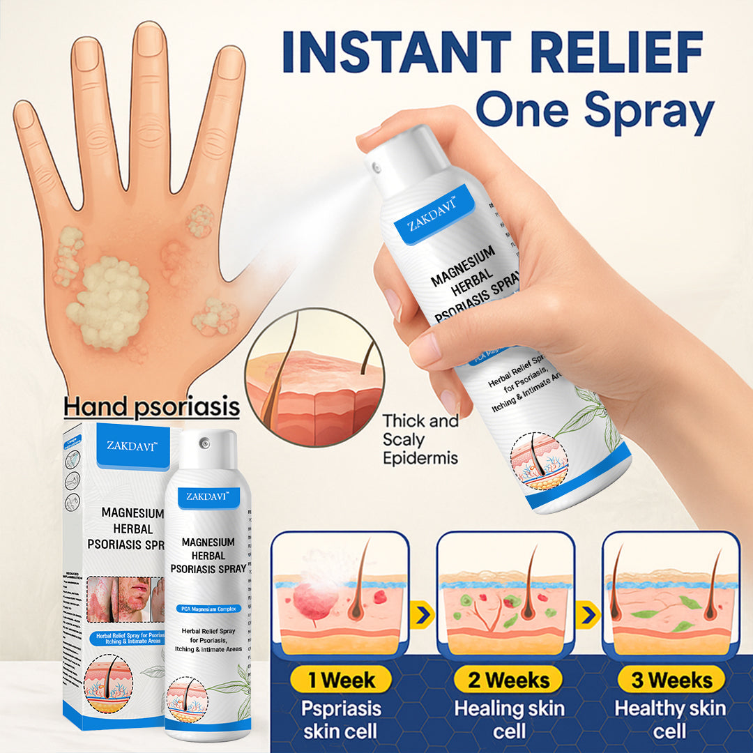 ✅ Zakdavi™ Magnesium Herbal Psoriasis Spray – FDA Certified Relief for Psoriasis, Eczema & Skin Tags