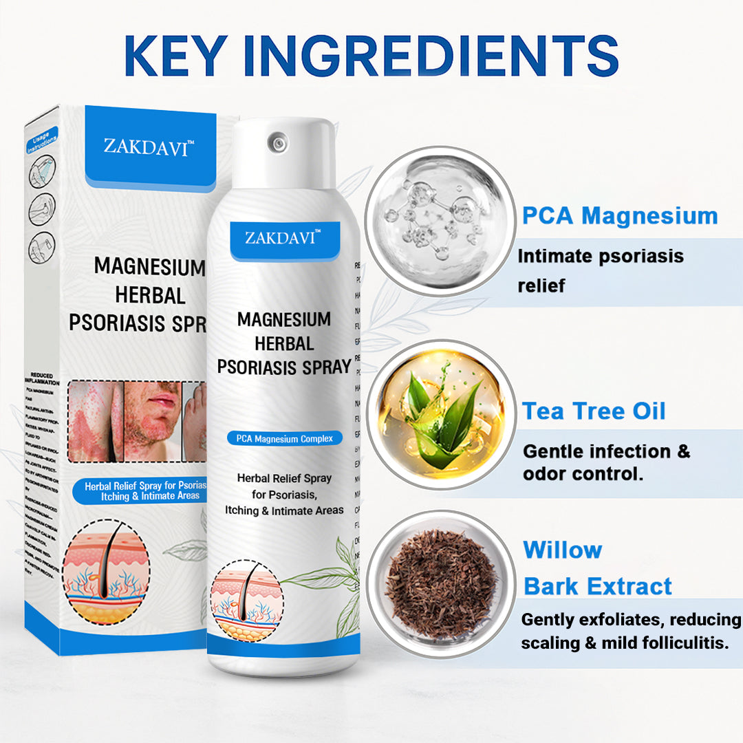 ✅ Zakdavi™ Magnesium Herbal Psoriasis Spray – FDA Certified Relief for Psoriasis, Eczema & Skin Tags
